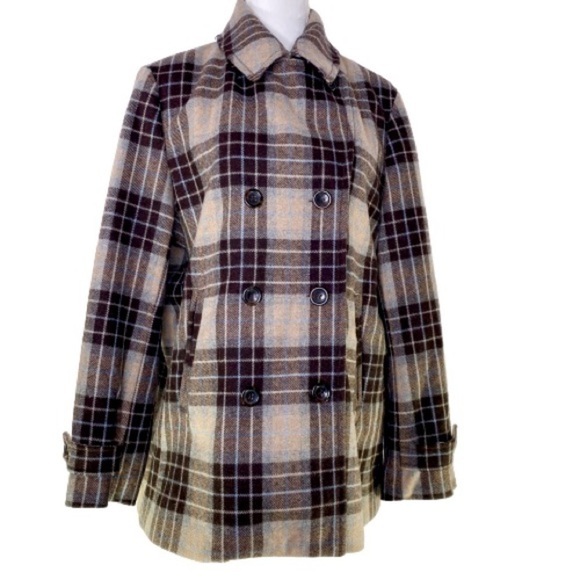 Lands End Wool Plaid Double Breasted Coat - Picture 1 of 16